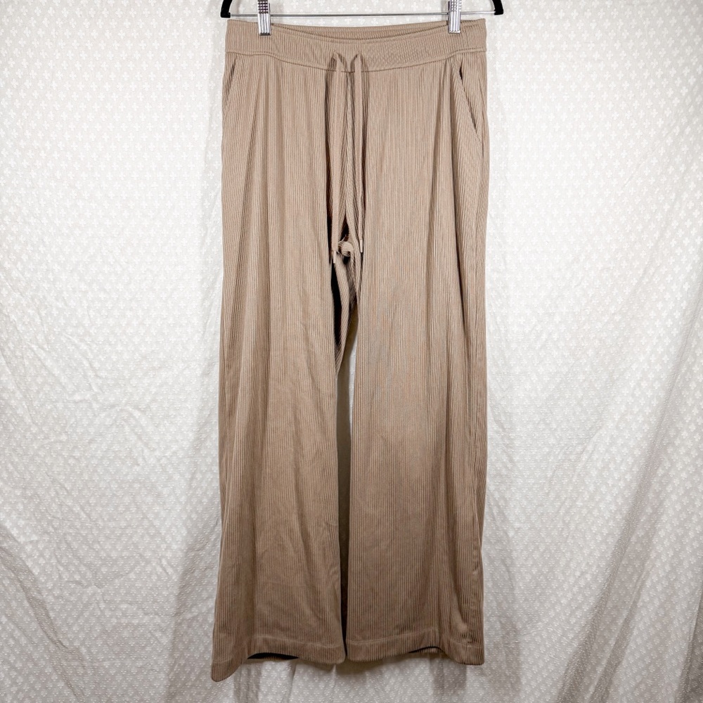 Beyond Yoga Tan Brown Ribbed High Rise Wide Leg Pants